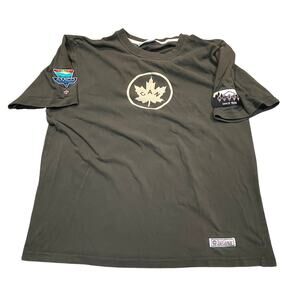 Red Canoe Canada Graphic T-Shirt Men XL Maple Leaf Tee Olive Green Patches